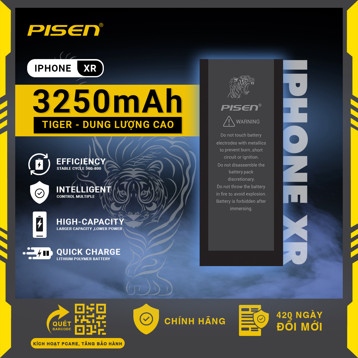 Pin iPhone XR Chính Hãng PISEN (Dung lượng cao 3250mAh)