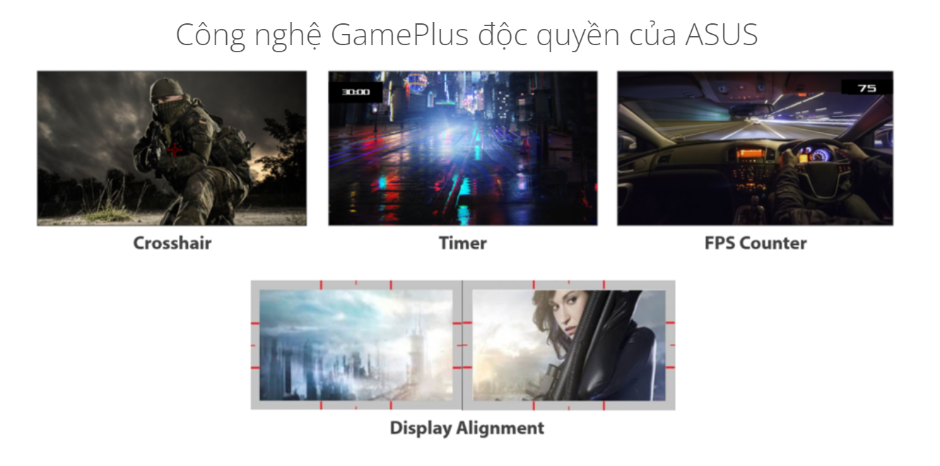Màn hình ASUS VY279HGE được tích hợp công nghệ Game Plus độc quyền
