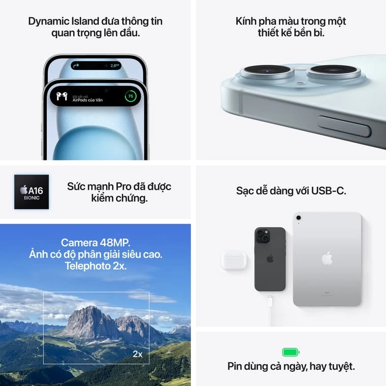 iPhone 15 Plus iPhone 15 Plus được trang bị pin dung lượng cao