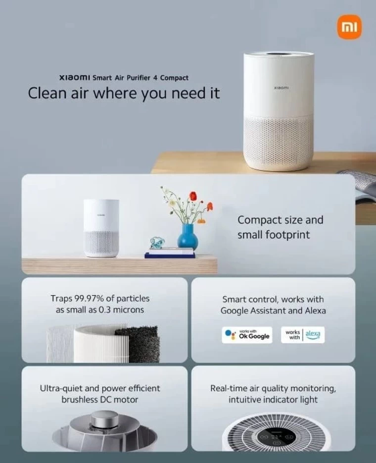 Xiaomi Air Purifier 4 compact Xiaomi Air Purifier 4 compact hố trợ nhiều chế độ điều khiển thông minh