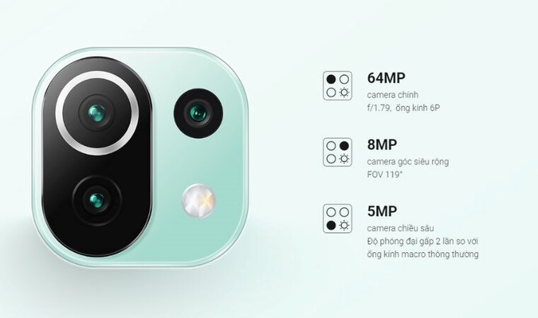Xiaomi Mi 11 Lite 5G hỗ trợ 3 cụm camera cao cấp
