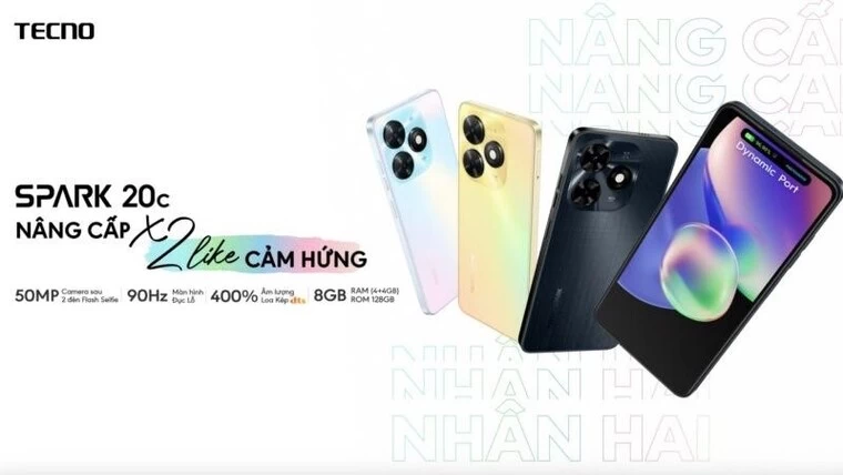 Điện thoại TECNO SPARK 20C (4GB/128GB) ra mắt tháng 11 năm 2023, giá khoảng 2.7 triệu đồng.