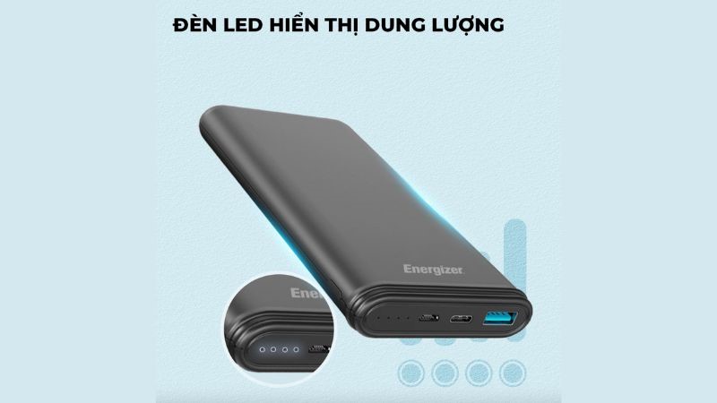 Energizer 10,000mAh/ 3.7V Li-Polymer - UE10026 trang bị 4 đèn LED chỉ thị