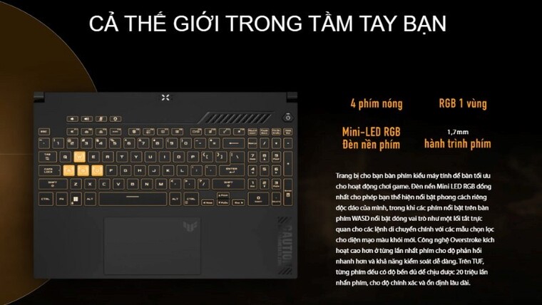 Thiết kế full-size, trang bị LED RGB tùy chỉnh qua phần mềm Armoury Crate.