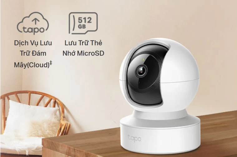 Camera IP Wi-Fi TP-Link Tapo C212 3M Lưu trữ điện toán đám mây Tapo, thẻ microSD, dung lượng 512GB.