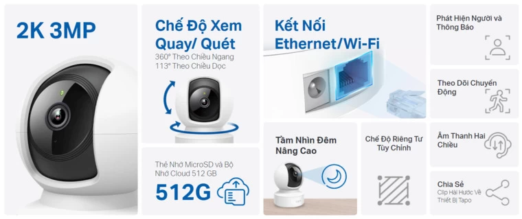 Camera IP Wi-Fi TP-Link Tapo C212 3M Ra mắt năm 2023 với nhiều chức năng.