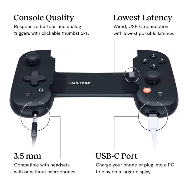 Tay cầm Backbone One USB-C - Xbox Edition Tận dụng năng lượng từ điện thoại, tập trung trải nghiệm giải trí.