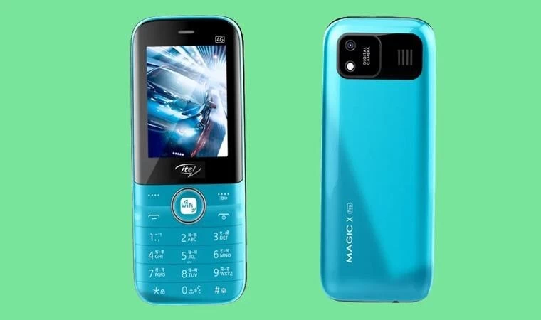Itel Magic X Pro Kích thước 129x54x15.5mm, đen và xanh dương.