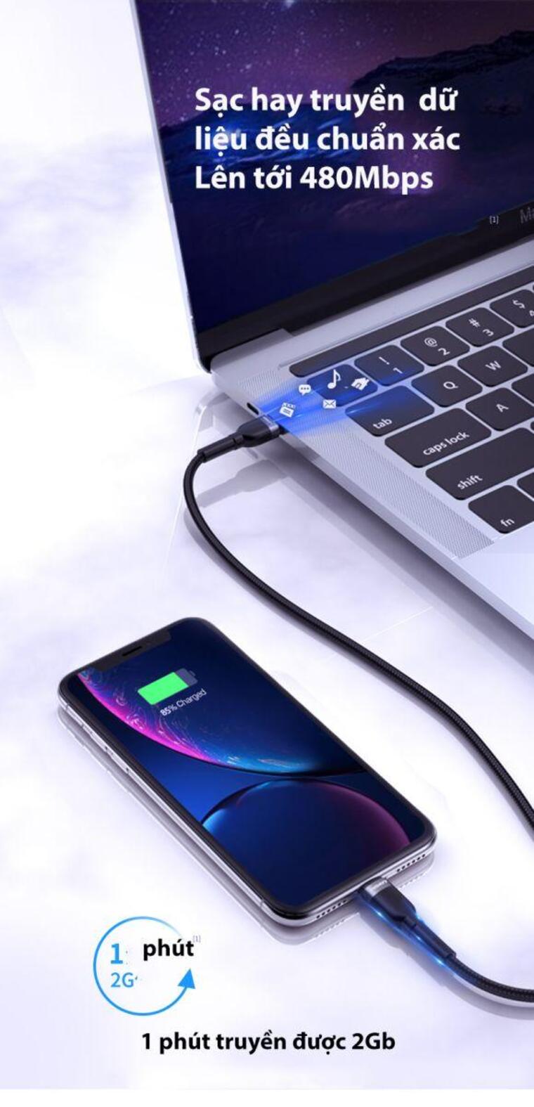 Pisen Zinc Alloy Braided 1m tương thích với chuẩn sạc nhanh Apple