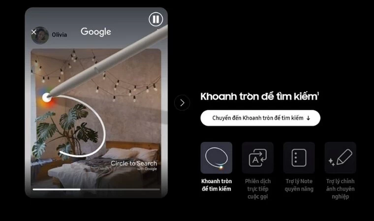 Samsung Galaxy S24 Ultra - Chính hãng Khoanh tròn vùng cần search hỗ trợ tìm kiếm nhanh chóng hoặc hỗ trợ các tính năng khác cho đối tượng đã khoanh tròn.