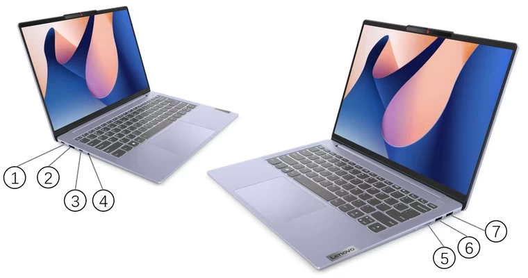 Laptop Lenovo Ideapad Slim 5 14ILR8 cổng nguồn sạc, cổng USB 3.2, cổng USB Type C 3.2, cổng HDMI, khe thẻ microSD, jack tai nghe 3.5mm