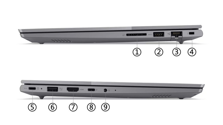 USB 3.2 Gen 1, USB-C 3.2 Gen 2 có hỗ trợ DisplayPort 1.4, ThunderBolt 4, HDMI 2.1, Ethernet, và jack cắm âm thanh, khe thẻ SD