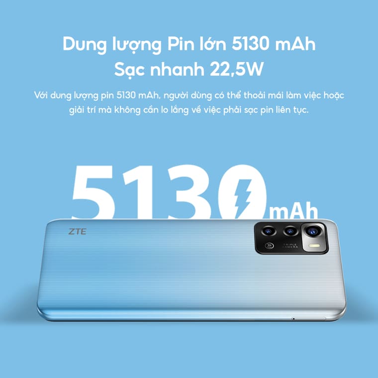 Dung lượng pin 5130 mAh, hỗ trợ sạc nhanh 22.5W.
