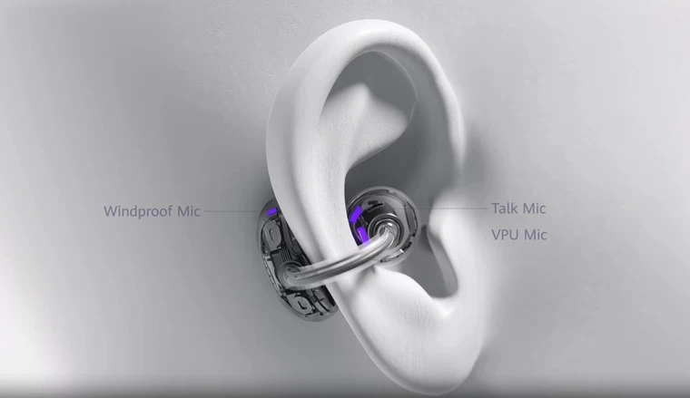 Huawei FreeClip Acoustic Ball (bộ phận phát âm thanh), Comfort Bean và móc kẹp nối giữa hai phần này.