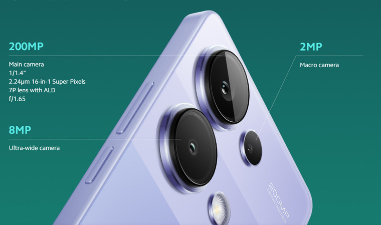 Camera chính 200MP, camera góc siêu rộng 8MP, camera Macro 2MP và camera trước 16MP.