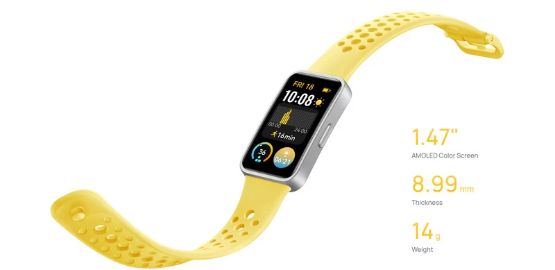 Huawei Band 9 Kích thước lớn, mỏng nhẹ thoải mái đeo trên tay cả ngày.