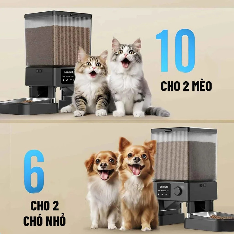 Máy cho thú cưng ăn tự động Oneisall PFD-002 Pro đáp ứng nhu cầu cho ăn dài ngày.