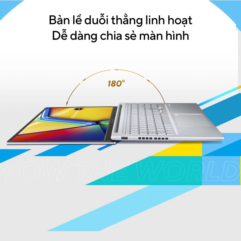 ASUS VivoBook 15 OLED A1505VA-L1491W Bản lề duỗi thẳng linh hoạt.