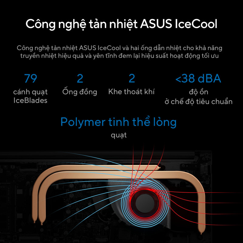 sử dụng công nghệ tản nhiệt ASUS IceCool giảm tiếng ồn và tăng tuổi thọ