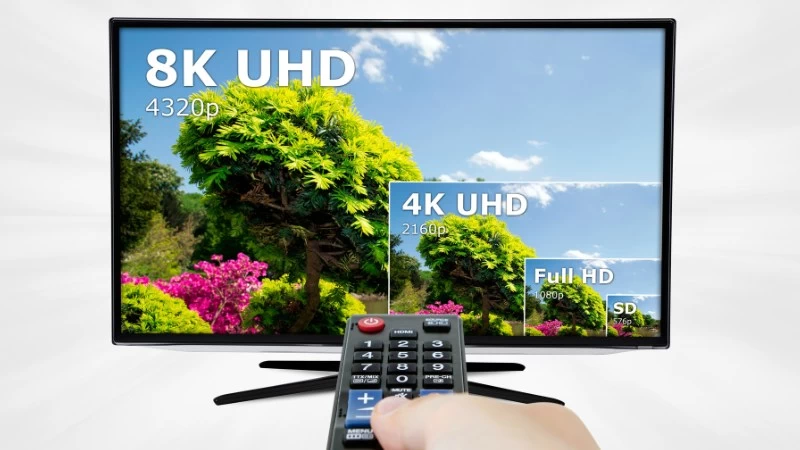 Smart TV 8K đại diện cho đỉnh cao của công nghệ hiển thị hiện đại, với độ phân giải 7680x4320 pixel Smart TV 8K đại diện cho đỉnh cao của công nghệ hiển thị hiện đại, với độ phân giải 7680x4320 pixel