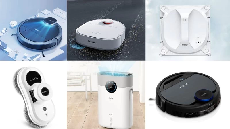 Các danh mục sản phẩm nổi bật của Ecovacs gồm robot hút bụi, robot lau nhà, máy lọc không khí và nhiều thiết bị khác Các danh mục sản phẩm nổi bật của Ecovacs gồm robot hút bụi, robot lau nhà, máy lọc không khí và nhiều thiết bị khác