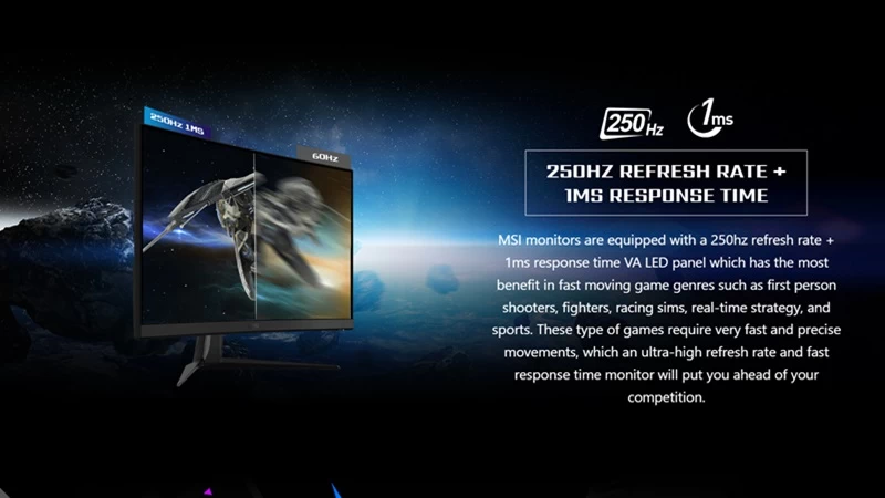 Tốc độ làm mới của màn hình MSI G27C4X lên đến 250Hz Tốc độ làm mới của màn hình MSI G27C4X lên đến 250Hz