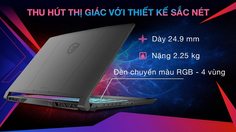 Chiếc laptop MSI Katana 15 B13VFK-676VN có thiết kế chuẩn gaming đầy mạnh mẽ và cá tính