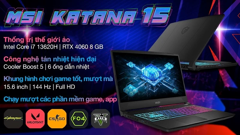 Laptop MSI Katana 15 B13VFK-676VN là một trong những sản phẩm laptop đến từ thương hiệu MSI được ra mắt năm 2023 Laptop MSI Katana 15 B13VFK-676VN là một trong những sản phẩm laptop đến từ thương hiệu MSI được ra mắt năm 2023
