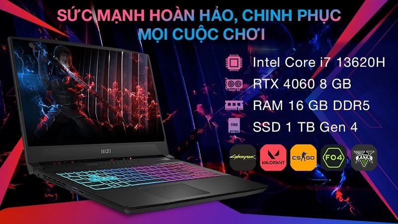 Sức mạnh hiệu năng bùng nổ của laptop MSI Katana 15 B13VFK-676VN Sức mạnh hiệu năng bùng nổ của laptop MSI Katana 15 B13VFK-676VN