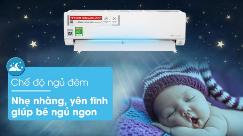 Ngủ ngon với chế độ ban đêm của máy lạnh LG Inverter 12.000 BTU (1.5 HP) V13API1