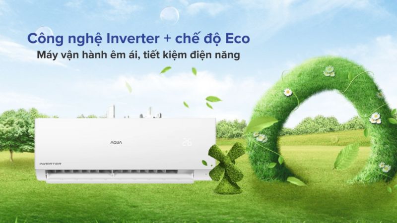 Máy lạnh Aqua Inverter 22.000 BTU (2.5 HP) AQA-RV24QA2 tiết kiệm điện năng tới 60% nhờ công nghệ Inverter và Eco 3 cấp độ