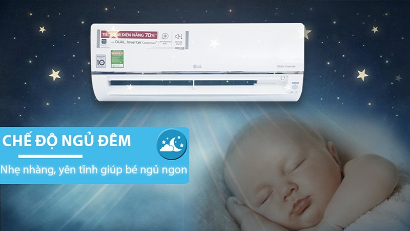Chế độ ngủ đêm an toàn, phù hợp với người già và trẻ nhỏ của điều hòa LG Inverter 9.200 BTU (1 HP) V10API1