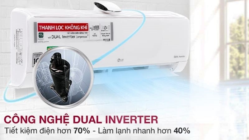 Điều hòa LG Inverter 9.200 BTU (1 HP) V10API1 được trang bị công nghệ Dual Inverter