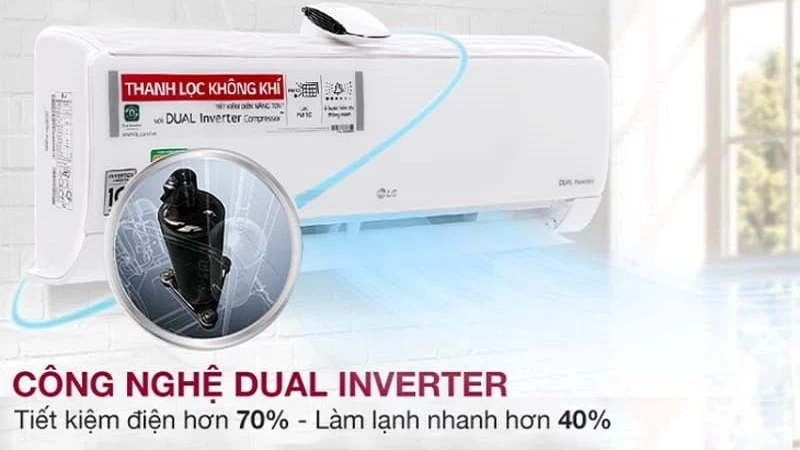 Điều hòa LG Inverter 9.200 BTU (1 HP) V10API1 được trang bị công nghệ Dual Inverter Điều hòa LG Inverter 9.200 BTU (1 HP) V10API1 được trang bị công nghệ Dual Inverter