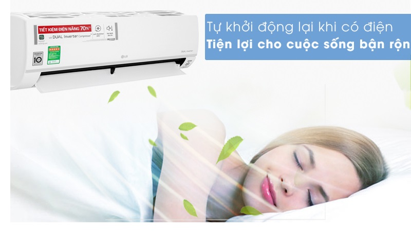 Máy lạnh LG Inverter 9.200 BTU (1 HP) V10API1 tự khởi động lại khi xảy ra ngắt điện đột ngột