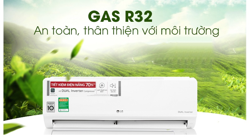 Máy lạnh LG Inverter 9.200 BTU (1 HP) V10API1 sử dụng môi chất làm lạnh R-32