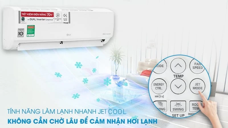 Máy lạnh LG Inverter 9.200 BTU (1 HP) V10API1 sử dụng công nghệ làm lạnh nhanh Jet Cool Máy lạnh LG Inverter 9.200 BTU (1 HP) V10API1 sử dụng công nghệ làm lạnh nhanh Jet Cool