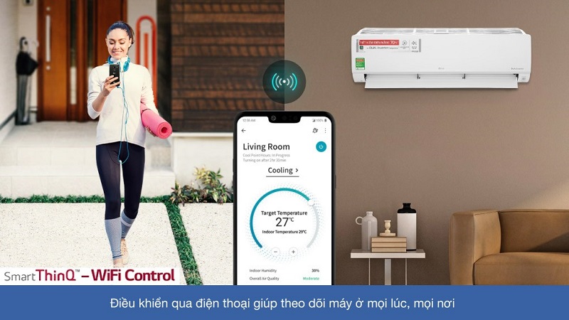 Máy lạnh LG Inverter 9.200 BTU (1 HP) V10API1 hỗ trợ kết nối Wi-Fi, điều khiển từ xa bằng điện thoại