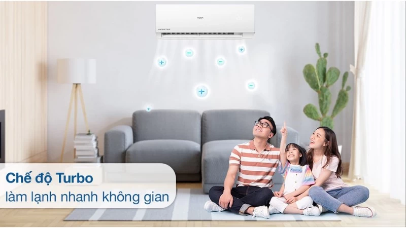 Với chế độ Turbo, điều hòa Aqua Inverter 12.500 BTU (1.5 HP) AQA-RV13QA2 sẽ hoạt động tối đa công suất Với chế độ Turbo, điều hòa Aqua Inverter 12.500 BTU (1.5 HP) AQA-RV13QA2 sẽ hoạt động tối đa công suất