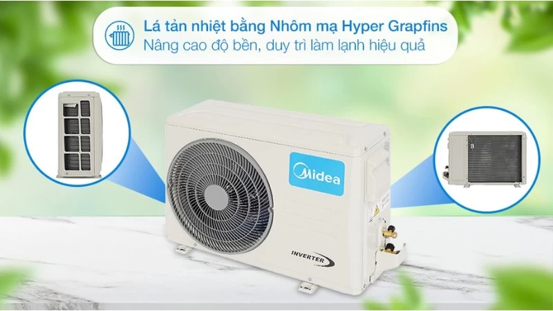 Máy lạnh Midea Inverter 9.000 BTU (1 HP) MAFA-09CDN8 trang bị lá tản nhiệt nhôm mạ Hyper Grapfins Máy lạnh Midea Inverter 9.000 BTU (1 HP) MAFA-09CDN8 trang bị lá tản nhiệt nhôm mạ Hyper Grapfins