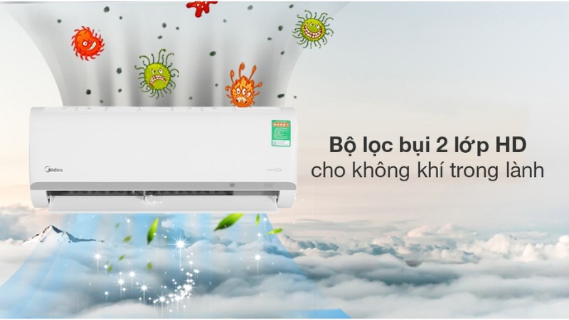 Máy lạnh Midea Inverter 9.000 BTU (1 HP) MAFA-09CDN8 có màng lọc bụi 2 lớp HD mang đến không khí trong lành