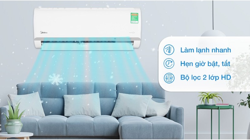 Điều hòa Midea Inverter 9.000 BTU (1 HP) MAFA-09CDN8 không chỉ làm mát hiệu quả mà còn được trang bị nhiều tiện ích thông minh