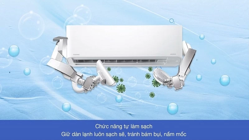 Điều hòa Toshiba Inverter 12.000 BTU (1.5 HP) RAS-H13Z1KCVG-V được trang bị tính năng tự động làm sạch Điều hòa Toshiba Inverter 12.000 BTU (1.5 HP) RAS-H13Z1KCVG-V được trang bị tính năng tự động làm sạch