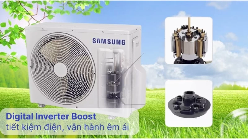 Dàn nóng của máy lạnh Samsung Inverter 9.000 BTU (1 HP) AR10DYHZAWKNSV được thiết kế với hình hộp chữ nhật chắc chắn Dàn nóng của máy lạnh Samsung Inverter 9.000 BTU (1 HP) AR10DYHZAWKNSV được thiết kế với hình hộp chữ nhật chắc chắn