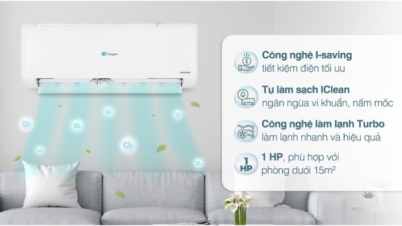 Điều hòa Casper Inverter 9.000 BTU (1 HP) TC-09IS35 là lựa chọn phù hợp cho các phòng có diện tích dưới 15m2