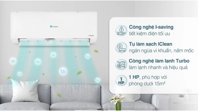 Điều hòa Casper Inverter 9.000 BTU (1 HP) TC-09IS35 là lựa chọn phù hợp cho các phòng có diện tích dưới 15m2 Điều hòa Casper Inverter 9.000 BTU (1 HP) TC-09IS35 là lựa chọn phù hợp cho các phòng có diện tích dưới 15m2
