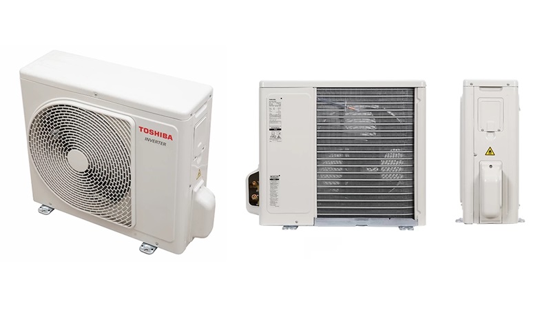 Dàn nóng của máy lạnh Toshiba Inverter 20.400 BTU (2.5 HP) RAS-H24E2KCVG-V là bộ phận ngoài trời có thiết kế chắc chắn