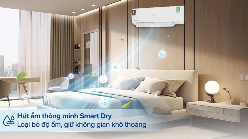 Tính năng hút ẩm thông minh Smart Dry trên điều hòa Aqua Inverter 9.000 BTU (1 HP) AQA-RV10QA2 Tính năng hút ẩm thông minh Smart Dry trên điều hòa Aqua Inverter 9.000 BTU (1 HP) AQA-RV10QA2