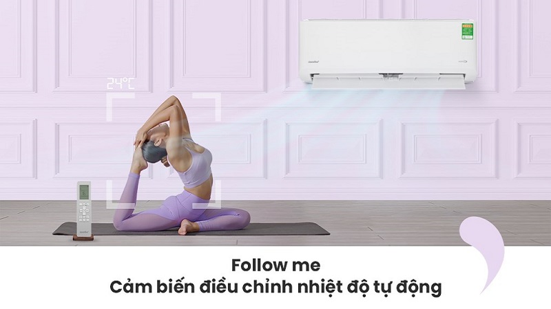 Máy lạnh Comfee Inverter 12.000 BTU (1.5 HP) CFS-13VDGF-V với khả năng tự động điều chỉnh nhiệt độ bằng tính năng Follow Me