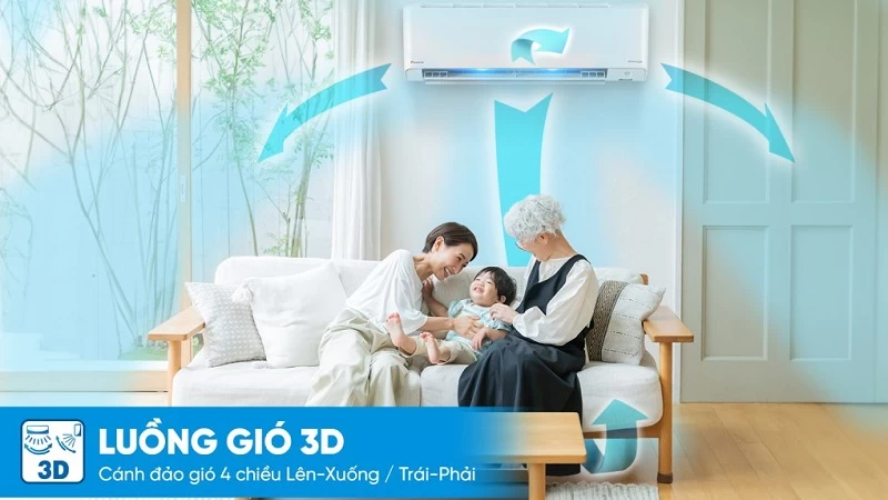 Cơ chế làm mát dịu nhẹ của máy lạnh Daikin Inverter 9.200 BTU (1 HP) ATKF25YVMV Cơ chế làm mát dịu nhẹ của máy lạnh Daikin Inverter 9.200 BTU (1 HP) ATKF25YVMV